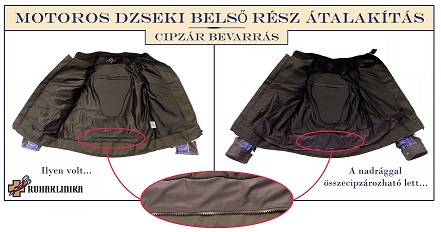 Motoros dzseki belső rész átalakítás - Cipzár bevarrás